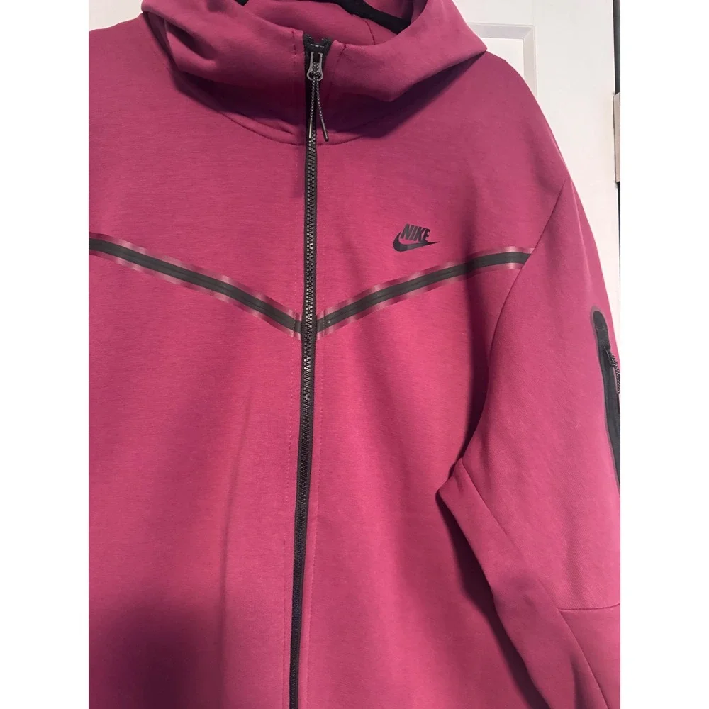 Nike Tech Fleece Full Zip Hoodie Burgundy Unisex XXL - Picture 2 of 10
